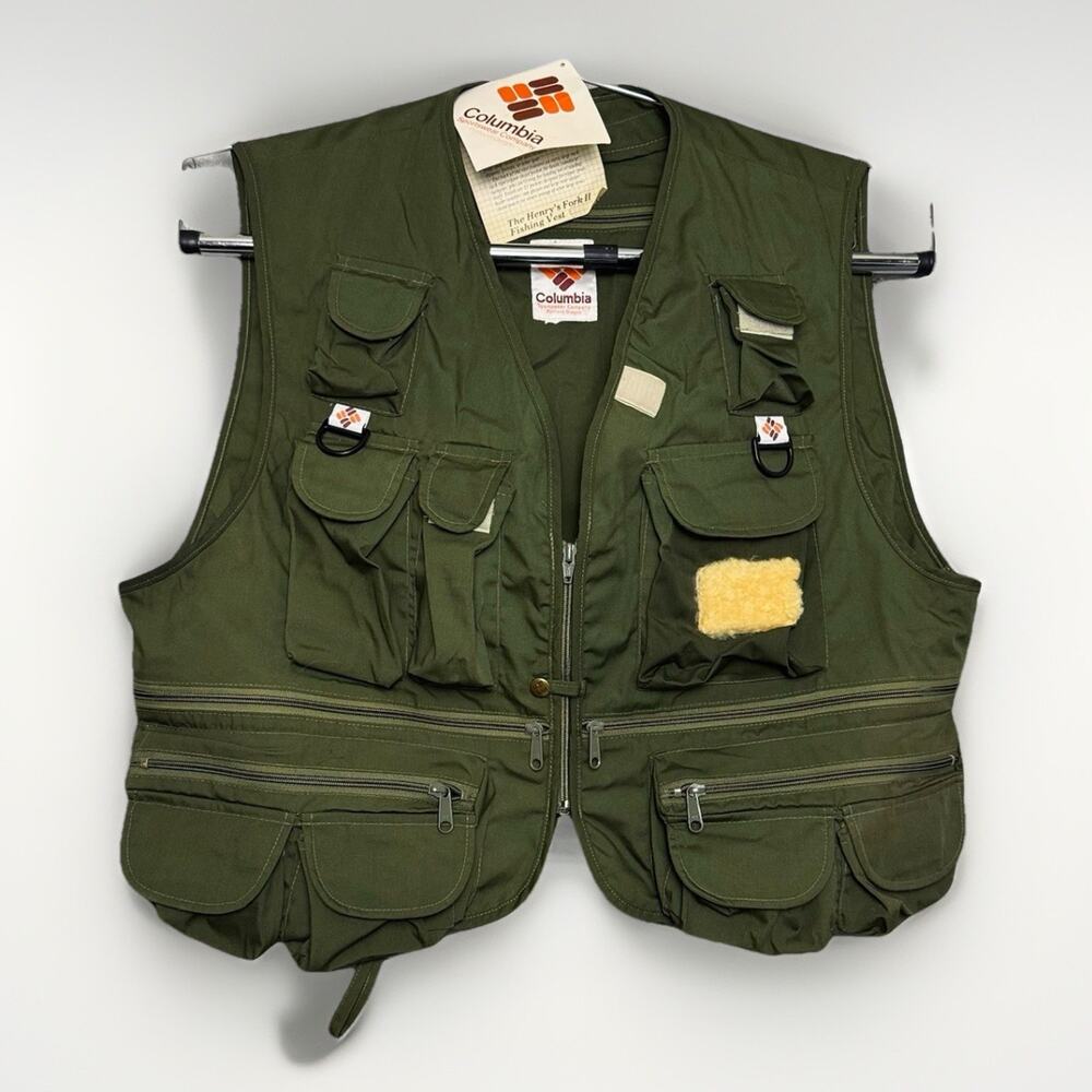 NWT Vintage 70s XXL 2X Columbia Henry’s Fork II Fishing Vest Army Green Outdoors